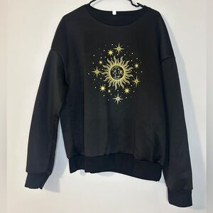 Celestial Sun and Moon Stars Medium Horoscope Astrology Black Sweatshirt